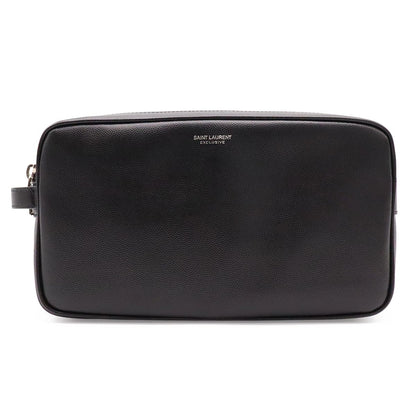 Saint Laurent Paris Exclusive Double Zip Clutch Grooming Case Leather Black