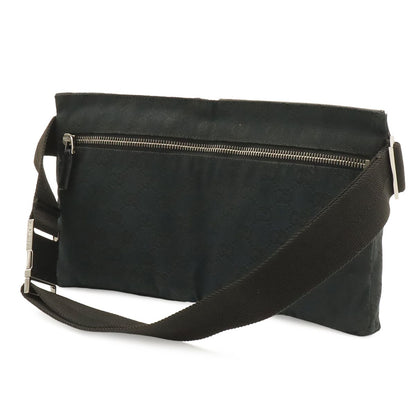 Gucci GG Canvas Belt Bag Waist Pouch Hip Bag Leather Black Silver — view 2