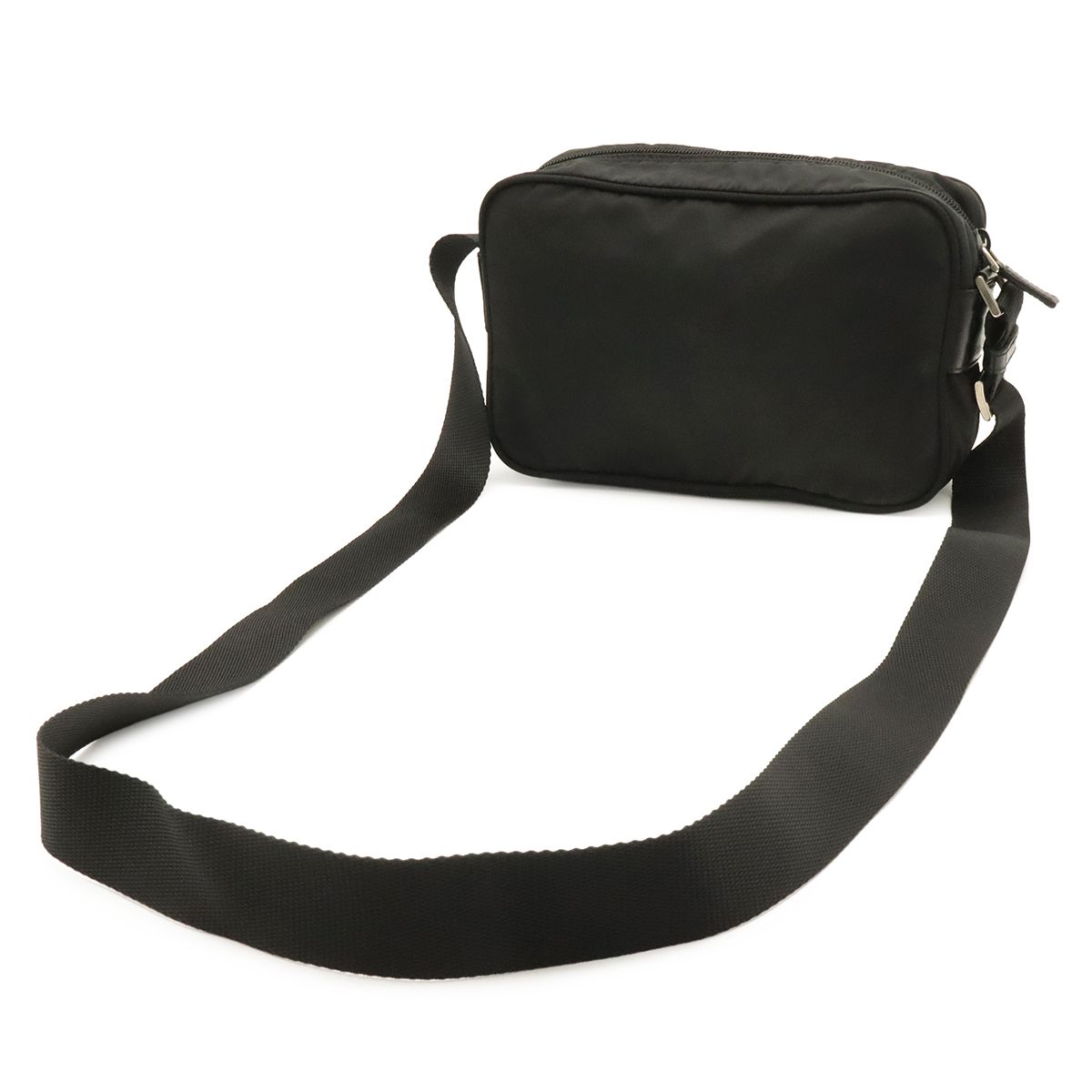Prada Triangle Logo Shoulder Bag Pochette Crossbody Nylon Leather Nero Black — view 2