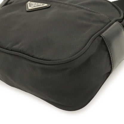 Prada Triangle Logo Shoulder Bag Pochette Crossbody Nylon Leather Nero Black — view 3