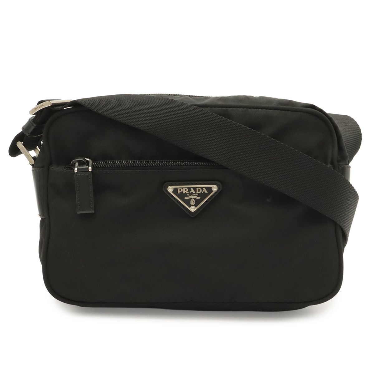 Prada Triangle Logo Shoulder Bag Pochette Crossbody Nylon Leather Nero Black