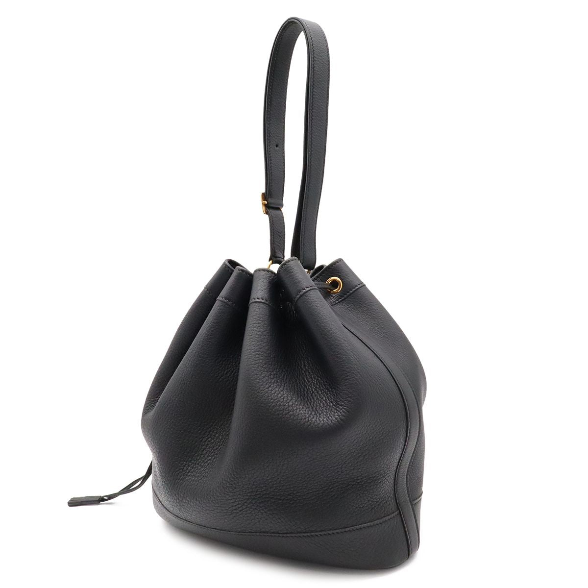 Hermes Market GM Shoulder Bag Drawstring Taurillon Clemence Leather Black Gold — view 2