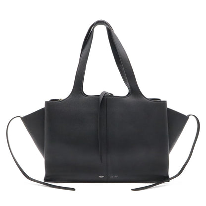 Celine Trifold Medium Tote Shoulder Bag Leather Black Silver