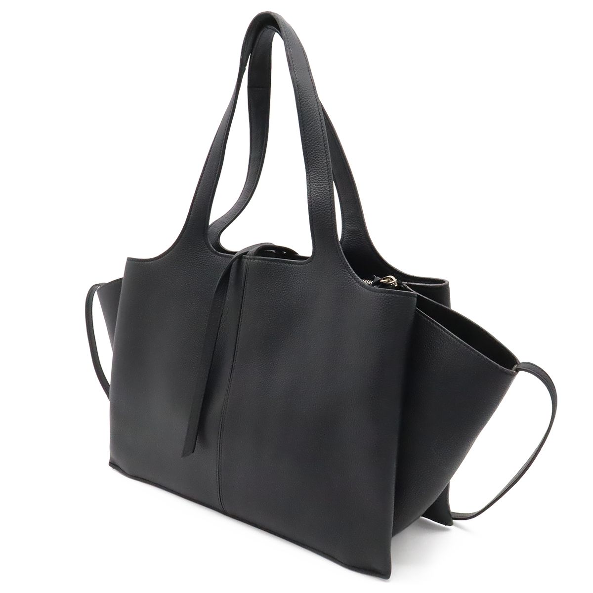Celine Trifold Medium Tote Shoulder Bag Leather Black Silver — view 2