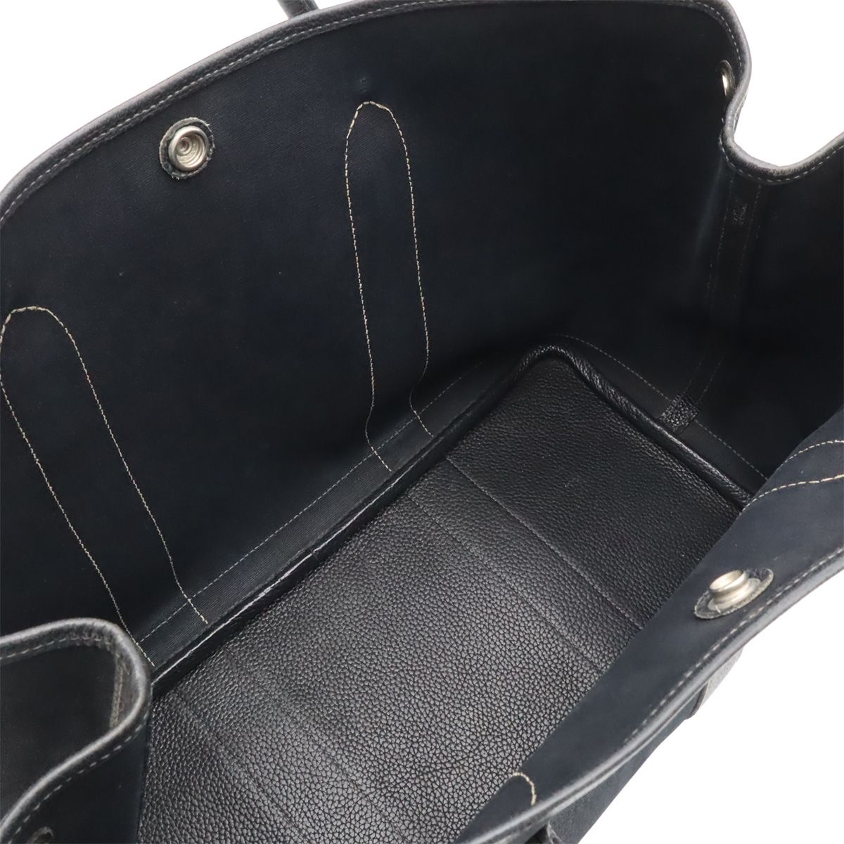 Hermes Garden Party PM Tote Shoulder Bag Toile Officier Leather Black Silver — view 5