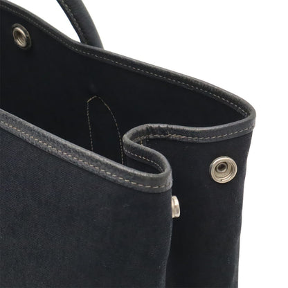 Hermes Garden Party PM Tote Shoulder Bag Toile Officier Leather Black Silver — view 8
