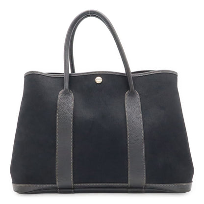 Hermes Garden Party PM Tote Shoulder Bag Toile Officier Leather Black Silver
