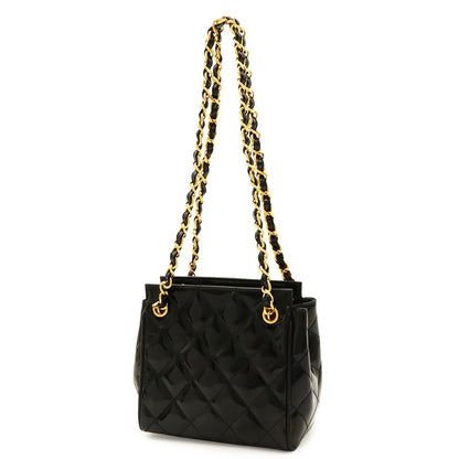 Chanel Quilted Chain Shoulder Bag Patent Leather Black Gold — view 2