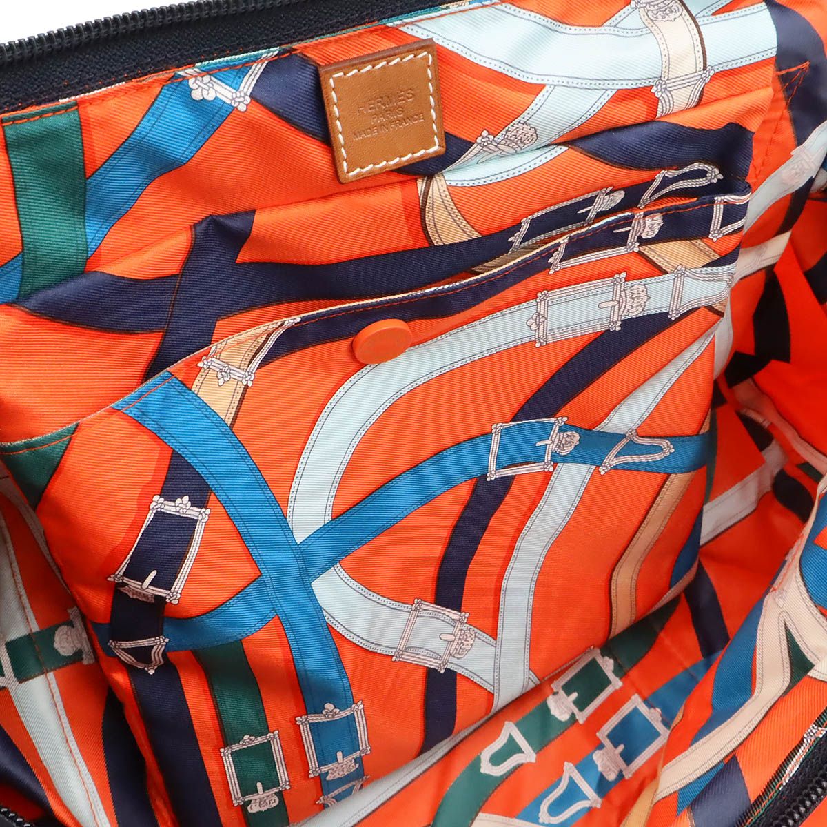 Hermes Air Silk Duffle 44 Shoulder Bag Cavalcadour Silk 100% Orange Blue — view 6