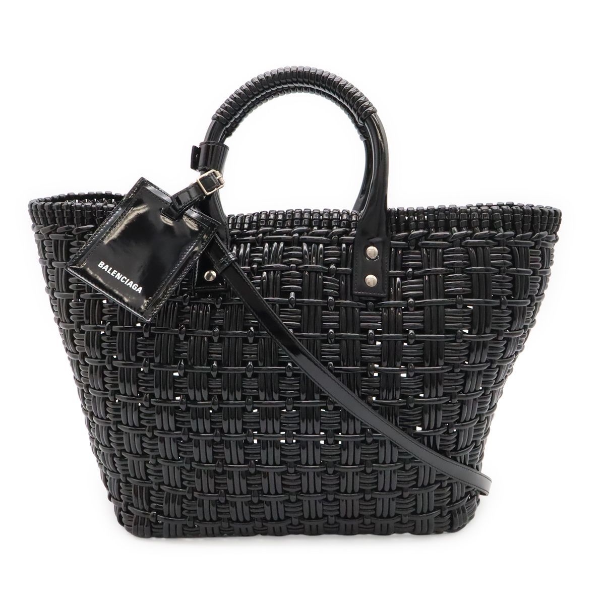 Balenciaga Bistro Basket 2-Way Shoulder Bag Vinyl Black Silver