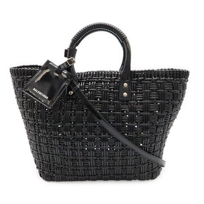 Balenciaga Bistro Basket 2-Way Shoulder Bag Vinyl Black Silver