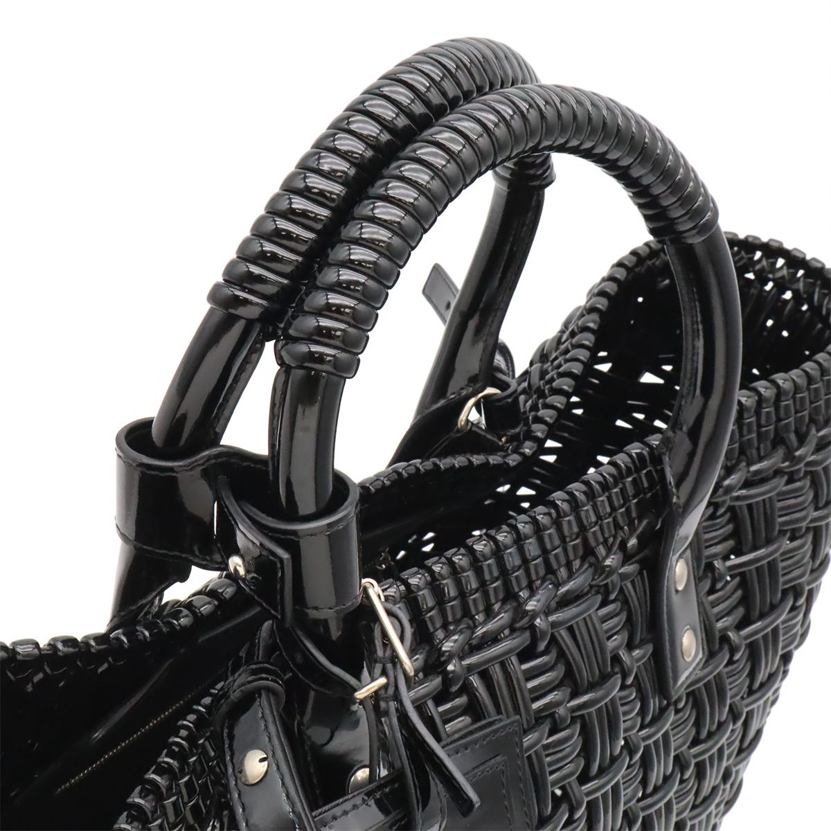 Balenciaga Bistro Basket 2-Way Shoulder Bag Vinyl Black Silver — view 5