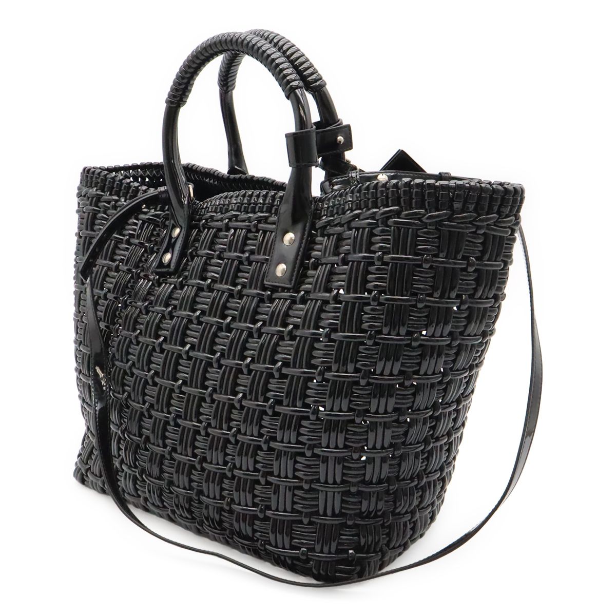 Balenciaga Bistro Basket 2-Way Shoulder Bag Vinyl Black Silver — view 2
