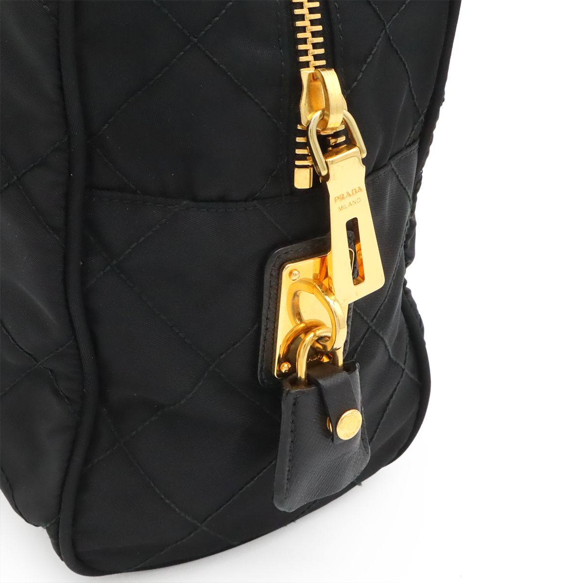 Prada Triangle Logo Quilted Shoulder Bag Chain Nylon Leather Nero Black Gold — view 5
