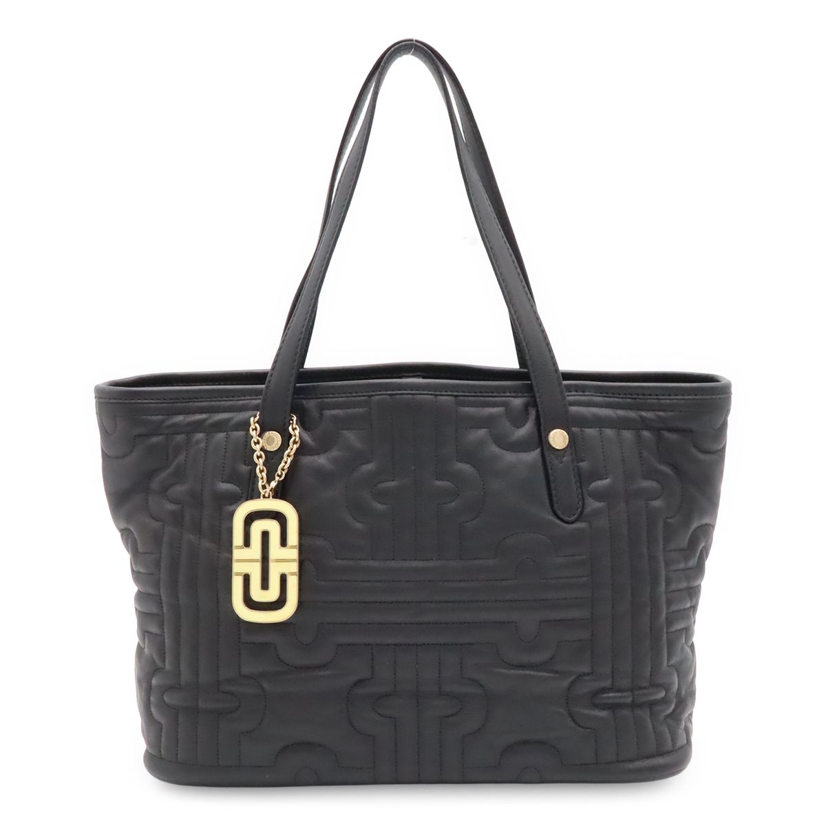 Bvlgari Parentesi Tote Shoulder Bag Quilted Leather Black Gold Charm