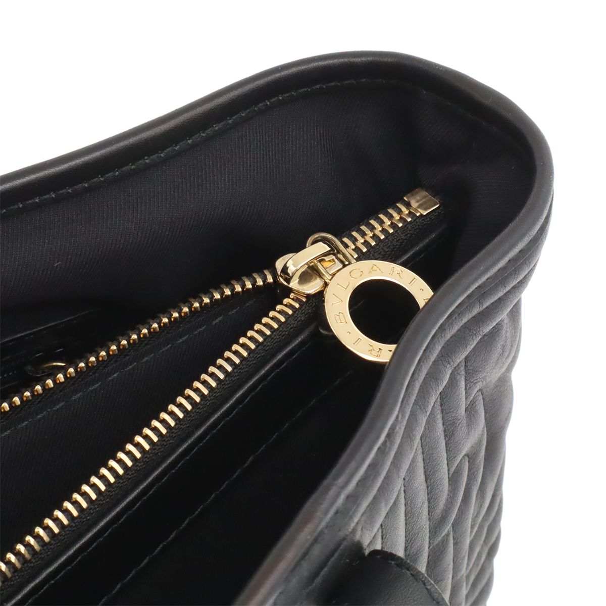 Bvlgari Parentesi Tote Shoulder Bag Quilted Leather Black Gold Charm — view 5