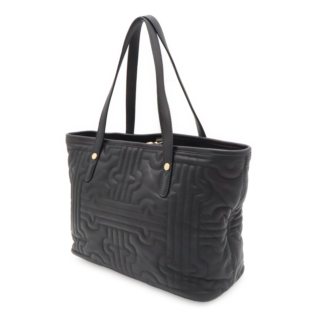 Bvlgari Parentesi Tote Shoulder Bag Quilted Leather Black Gold Charm — view 2