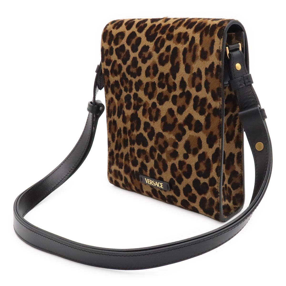 Versace Medusa Leopard Print Shoulder Bag 2-Way Calf Hair Beige Black — view 2
