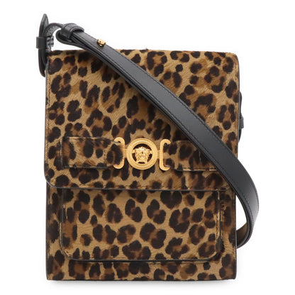 Versace Medusa Leopard Print Shoulder Bag 2-Way Calf Hair Beige Black