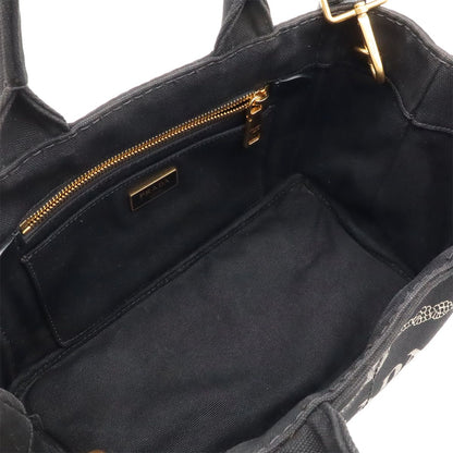 Prada Canapa Tote 2-Way Shoulder Bag Canvas Nero Black Gold — view 5
