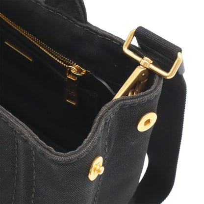 Prada Canapa Tote 2-Way Shoulder Bag Canvas Nero Black Gold — view 6