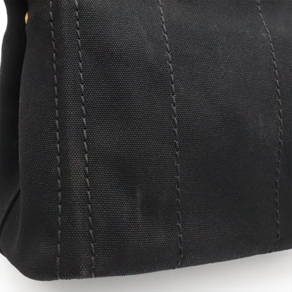 Prada Canapa Tote 2-Way Shoulder Bag Canvas Nero Black Gold — view 8