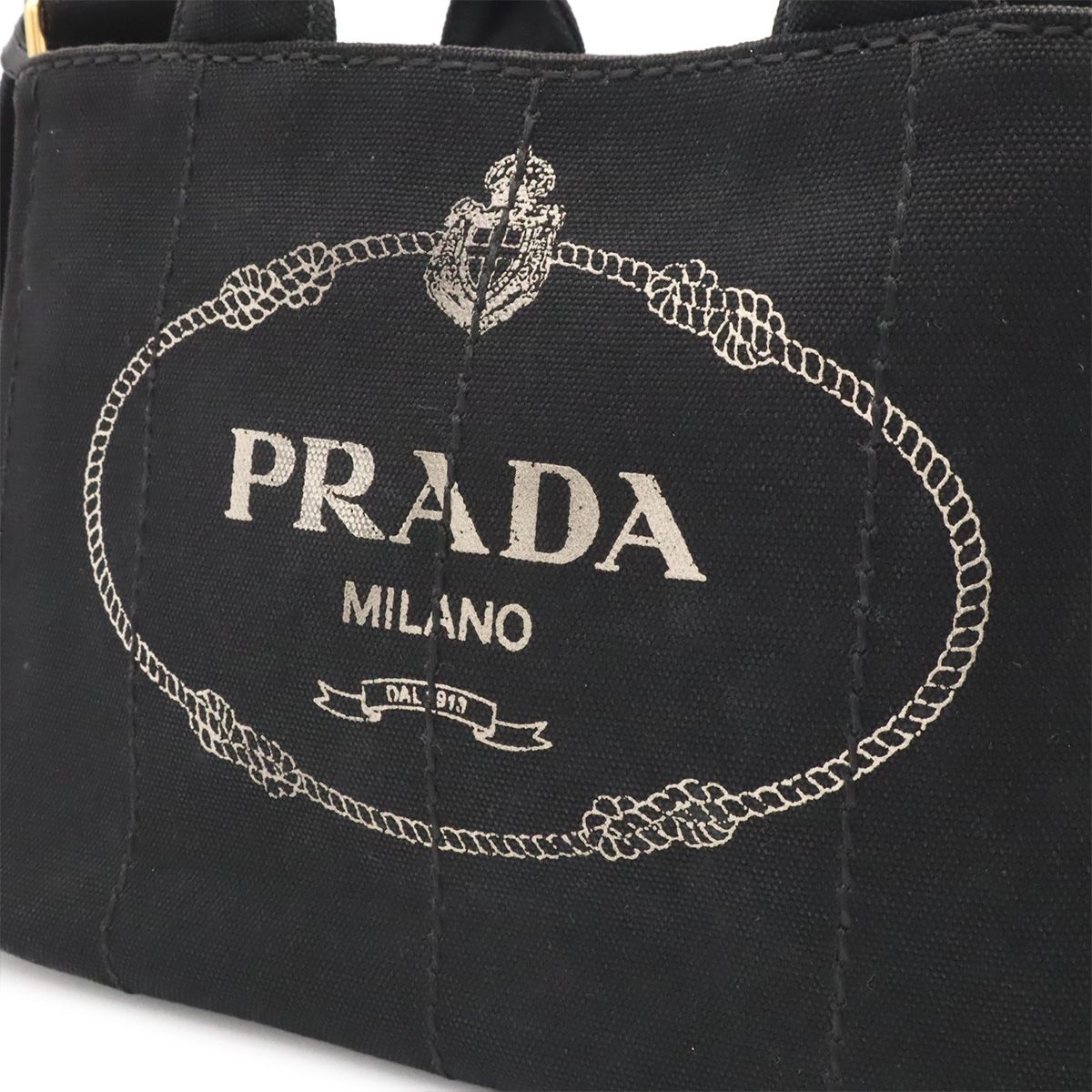 Prada Canapa Tote 2-Way Shoulder Bag Canvas Nero Black Gold — view 7