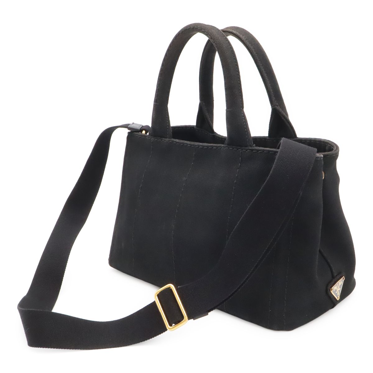 Prada Canapa Tote 2-Way Shoulder Bag Canvas Nero Black Gold — view 2