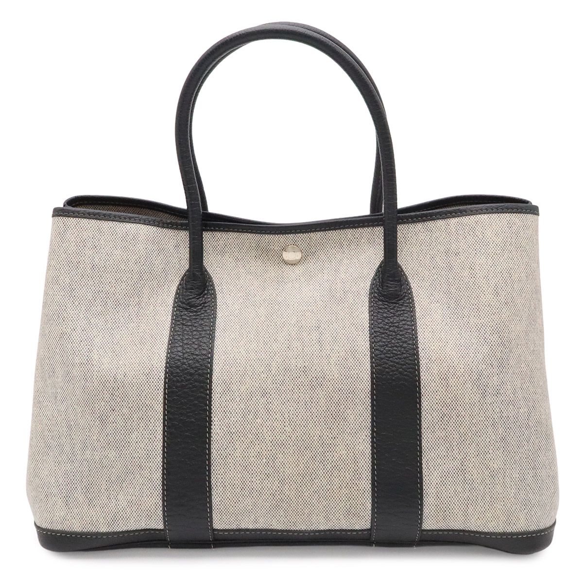 Hermes Garden Party PM Tote Shoulder Bag Toile H Canvas Black