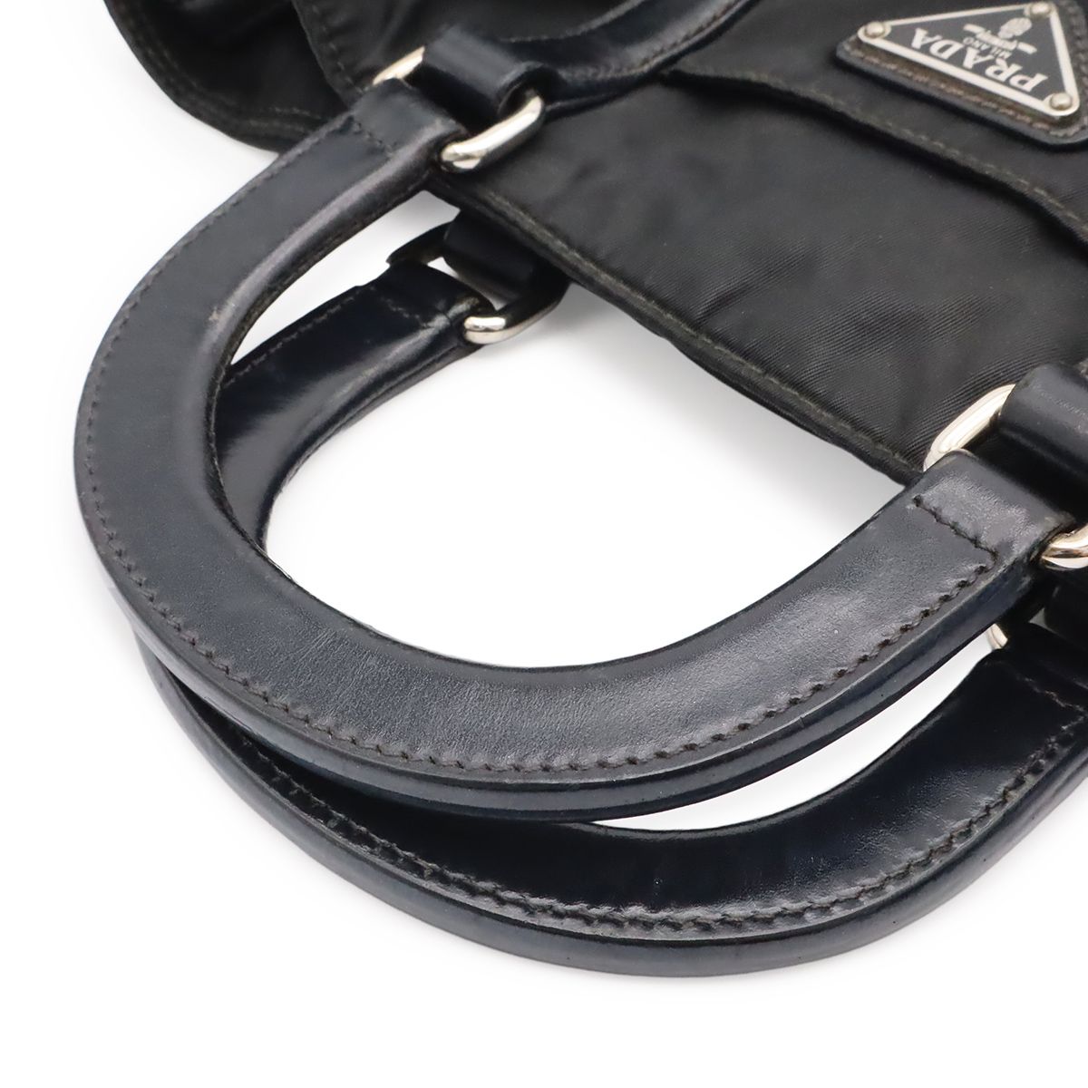 Prada Triangle Tote 2-Way Shoulder Bag Nylon Nero Black Blue Silver — view 4
