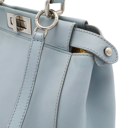 Fendi Peekaboo Regular Tote 2-Way Shoulder Bag Leather Rato Blue Light Silver — view 7