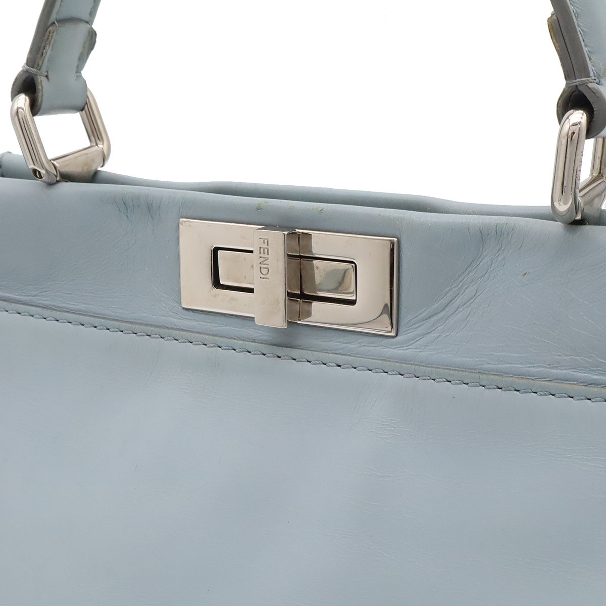 Fendi Peekaboo Regular Tote 2-Way Shoulder Bag Leather Rato Blue Light Silver — view 8