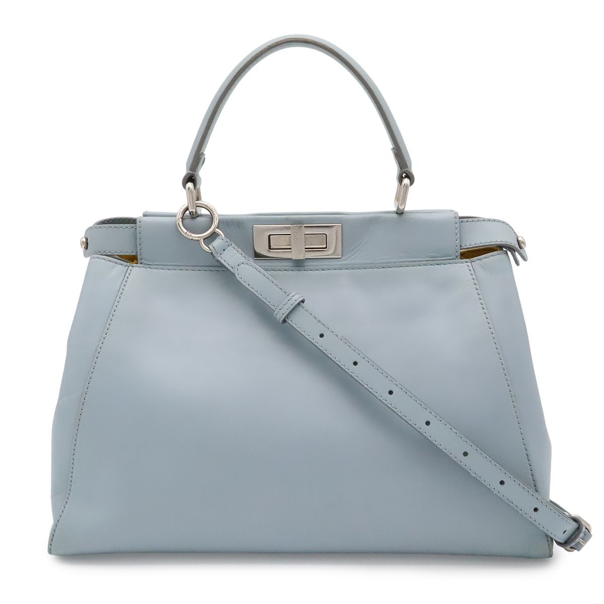 Fendi Peekaboo Regular Tote 2-Way Shoulder Bag Leather Rato Blue Light Silver