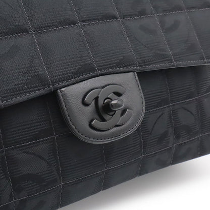 Chanel New Travel Line Chain Shoulder Bag 2-Way Nylon Jacquard Leather Black — view 8