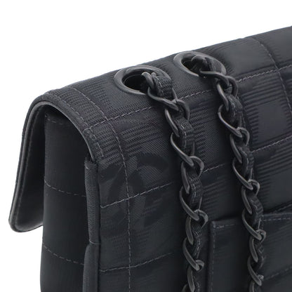 Chanel New Travel Line Chain Shoulder Bag 2-Way Nylon Jacquard Leather Black — view 4