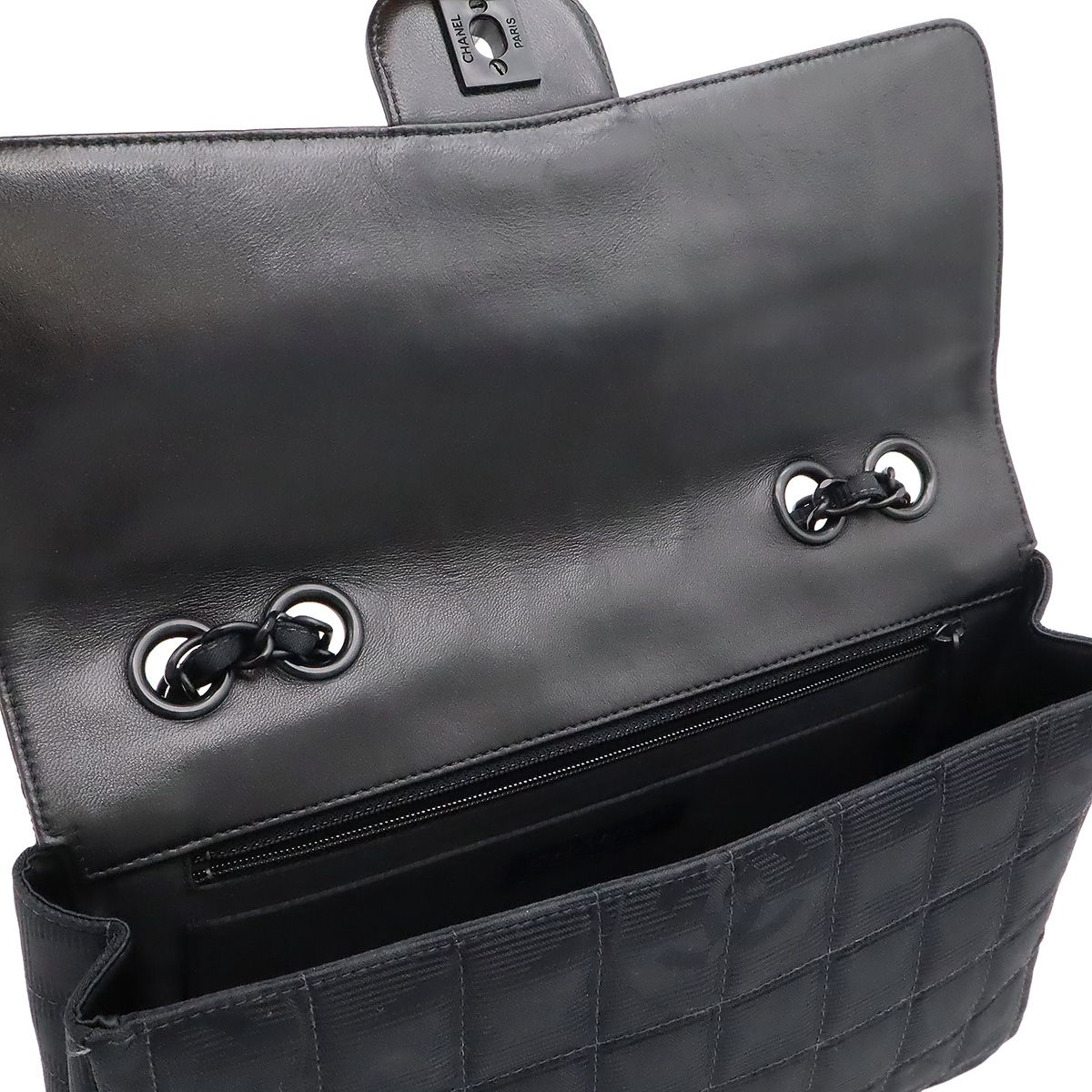 Chanel New Travel Line Chain Shoulder Bag 2-Way Nylon Jacquard Leather Black — view 6