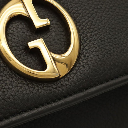 Gucci Interlocking G Double G Chain Shoulder Bag Leather Black Gold — view 4