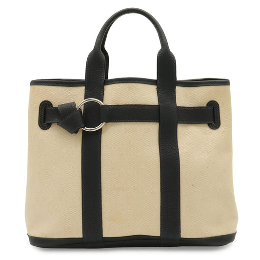 Hermes Petite Ceinture PM Tote Bag Canvas Leather Natural Navy Silver