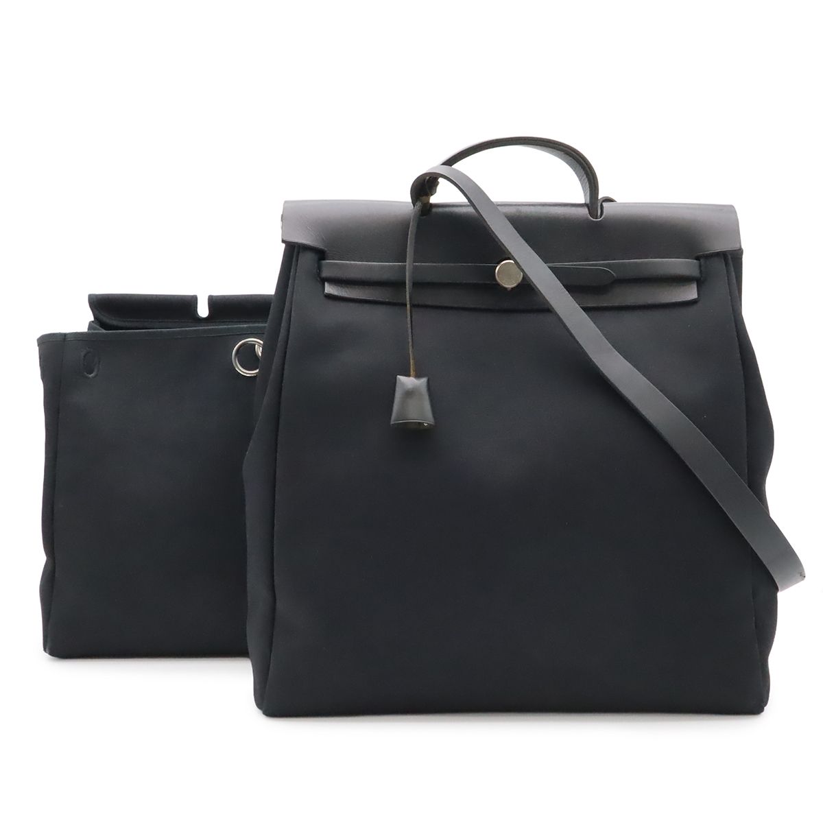 Hermes Herbag MM 2-Way Shoulder Bag Toile Officier Canvas Black
