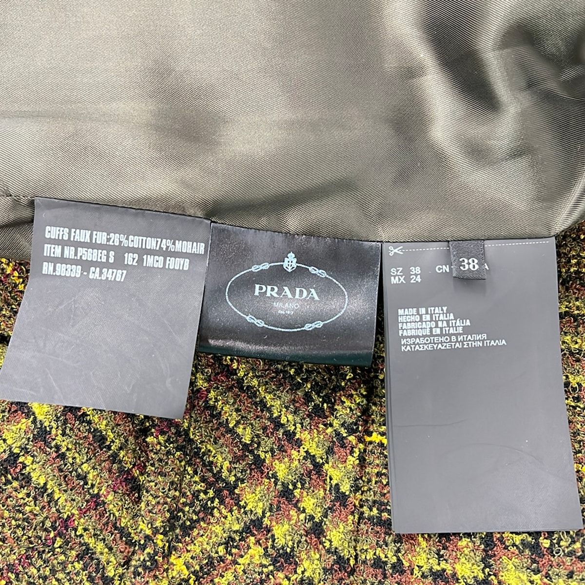 Prada Coat S Khaki Dark Brown Multi 38 — view 4