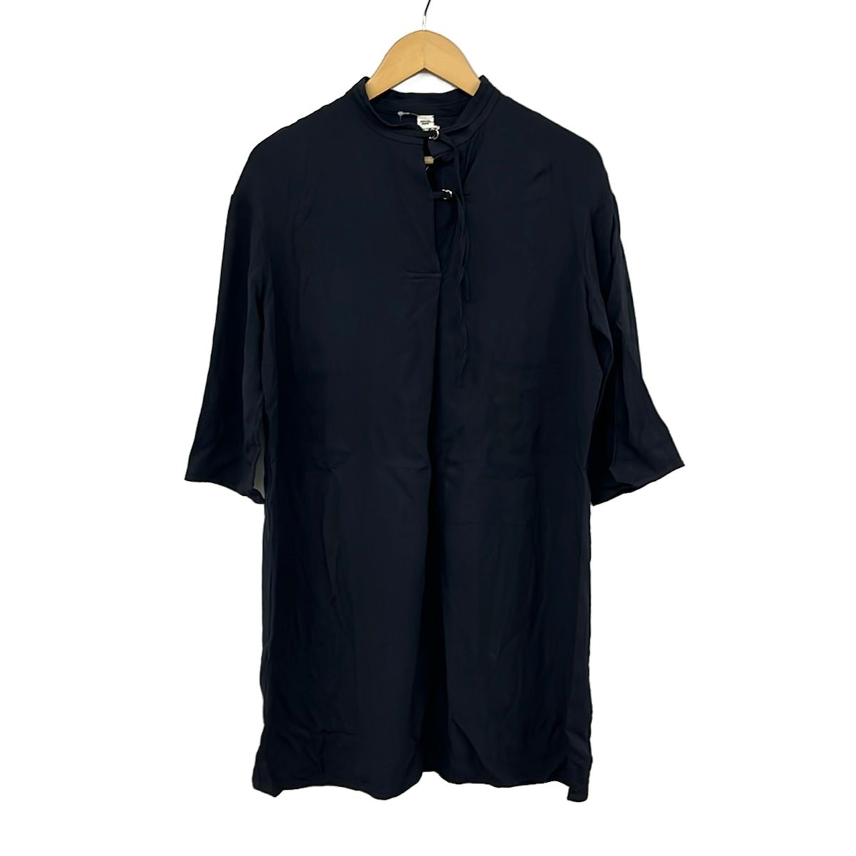 Hermes Dress M Dark Navy Three Quarter Sleeve Knee-length 38