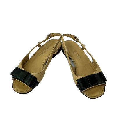 Chanel Sandals C Beige Black Ribbon Leather — view 2