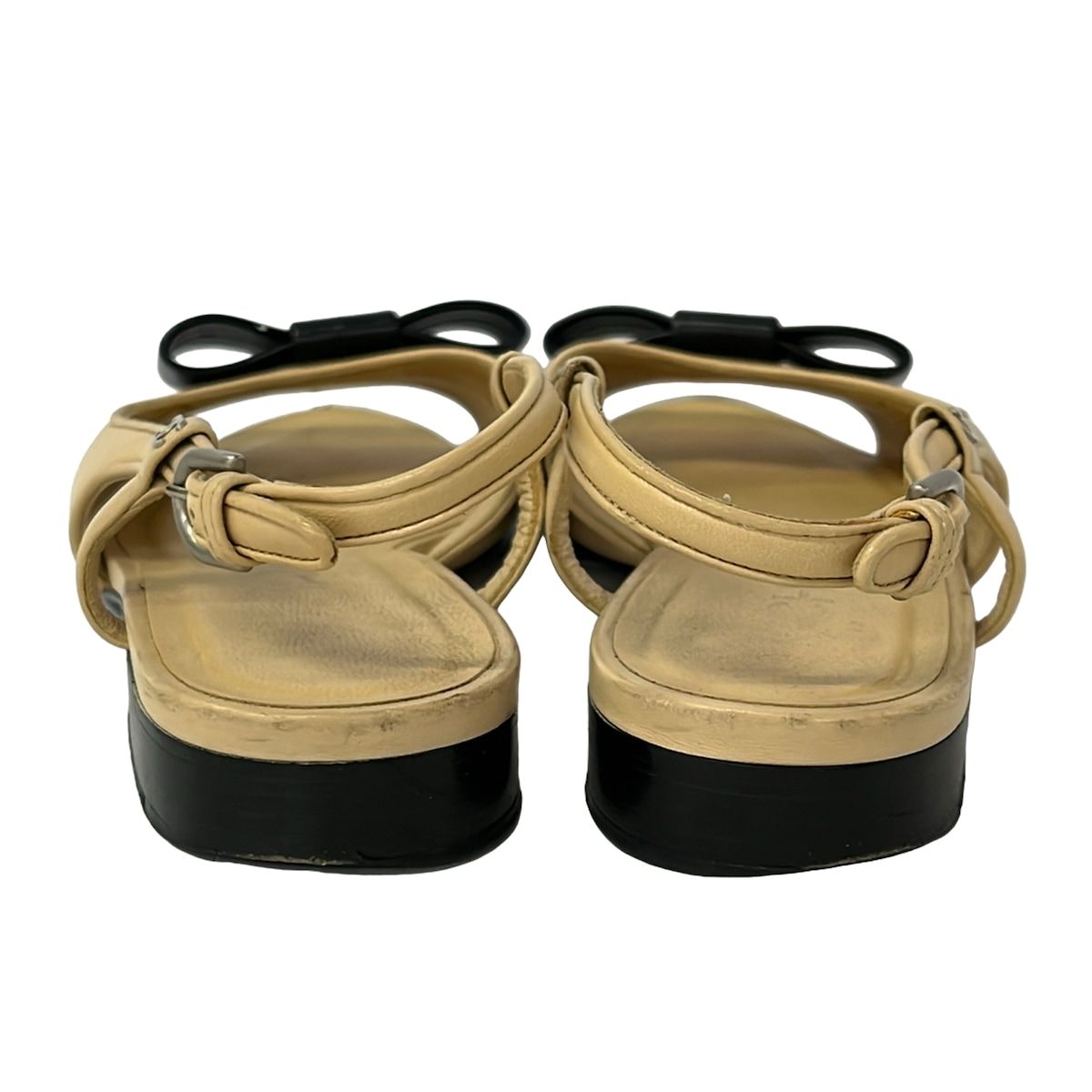 Chanel Sandals C Beige Black Ribbon Leather — view 3