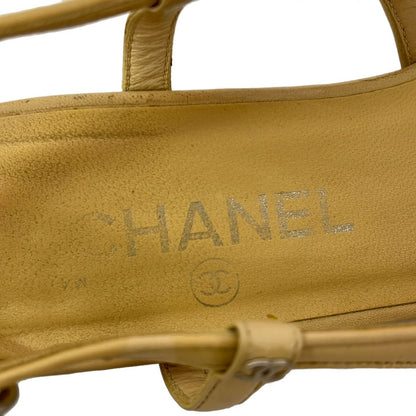 Chanel Sandals C Beige Black Ribbon Leather — view 5