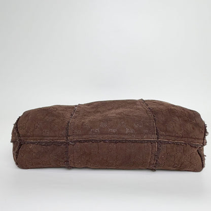 Gucci GG Monogram Pouch Tote Shoulder Bag Shearling Suede Brown Vintage — view 6