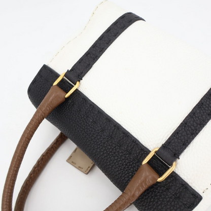 Fendi Selleria White Black & Tan Leather Top Handle Mini Handbag — view 8
