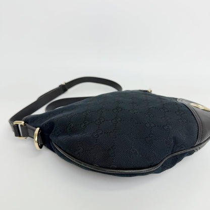 Gucci Interlocking G GG Canvas Shoulder Bag Black Gold Vintage — view 8