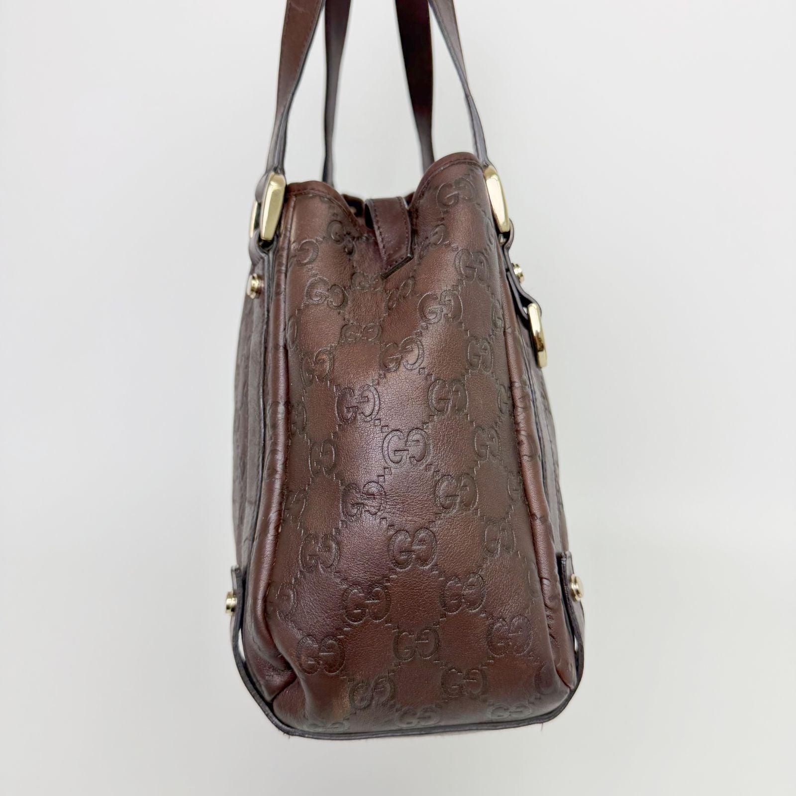 Gucci Abbey Line Guccissima Shoulder Tote Bag Leather Brown Gold Vintage — view 5