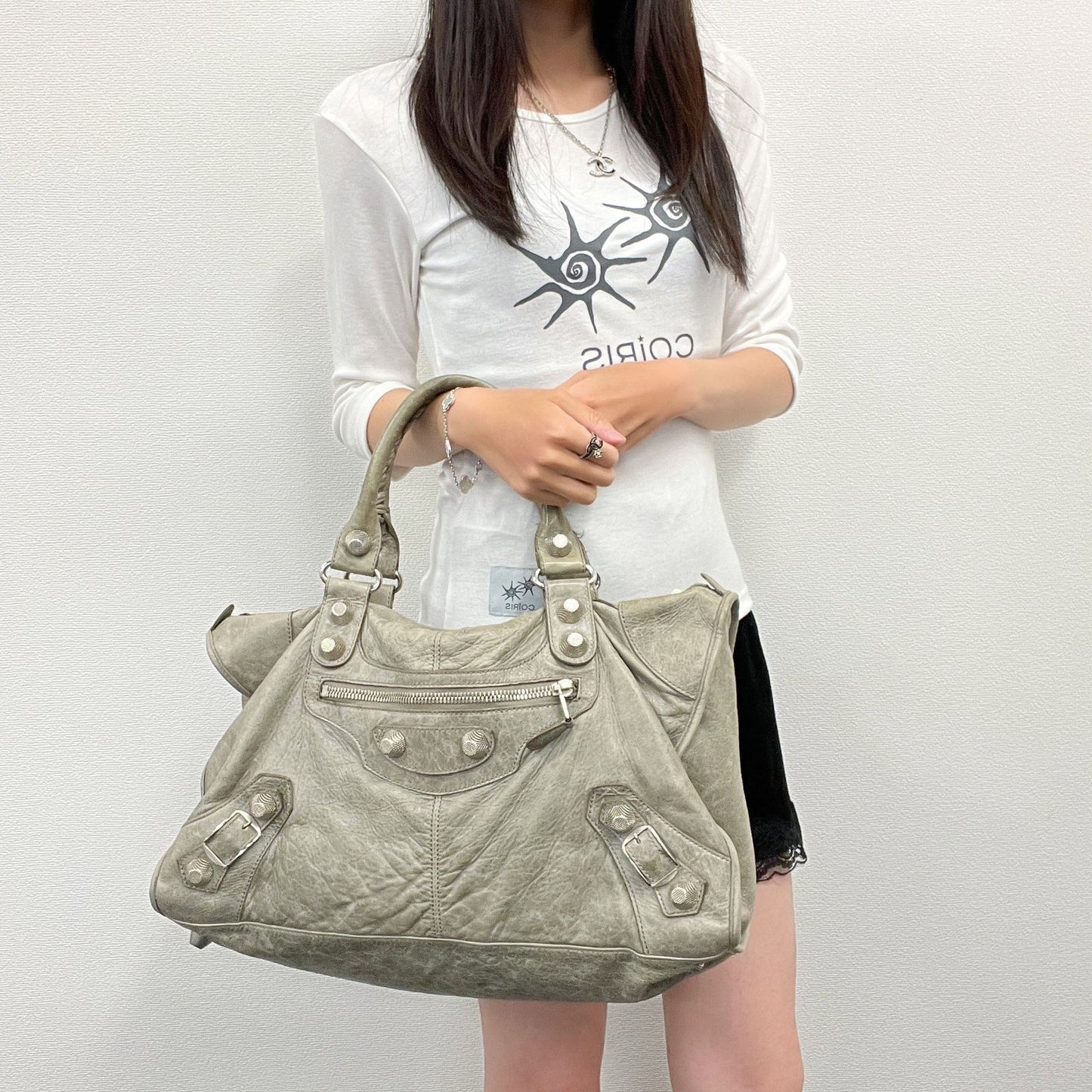 Balenciaga Giant Work Handbag Leather Gray Silver Vintage