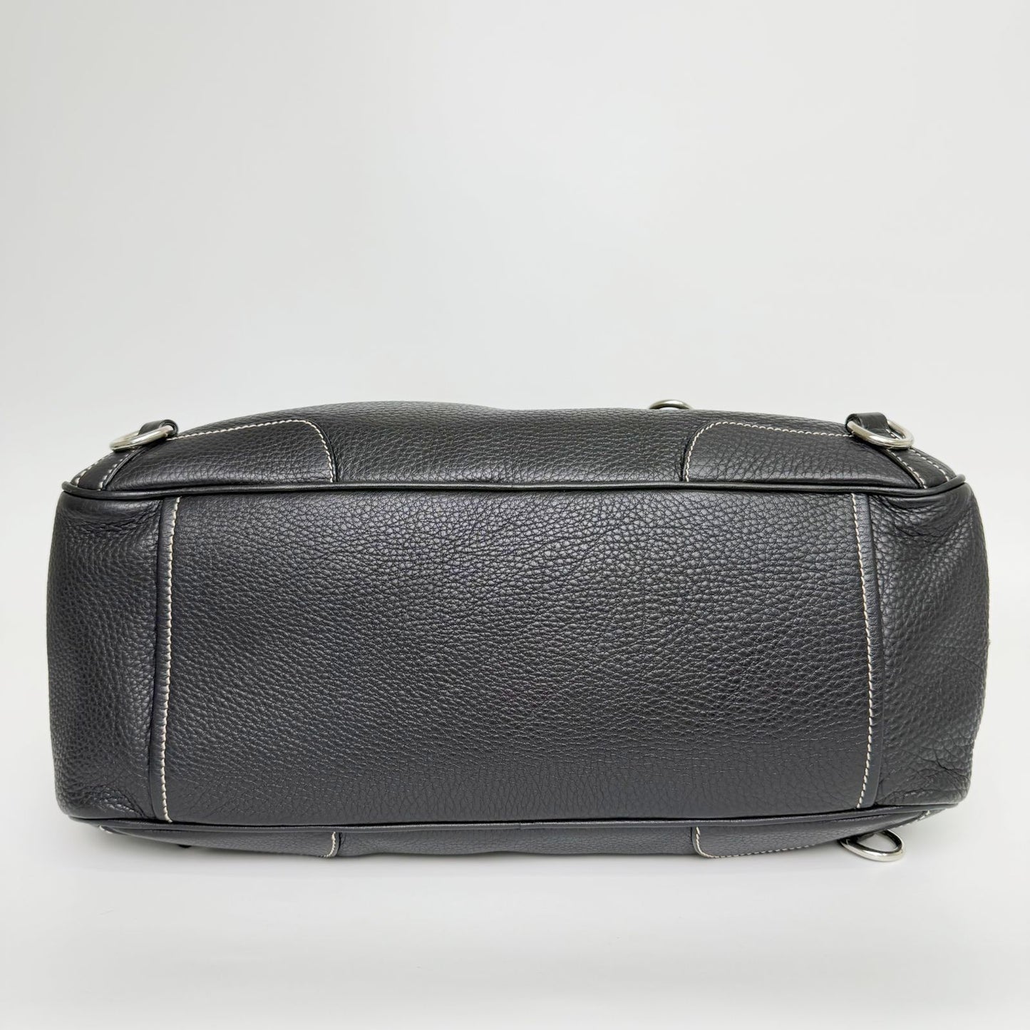 Prada Double Buckle with Cadena Leather Boston Bag Black Silver Vintage — view 8